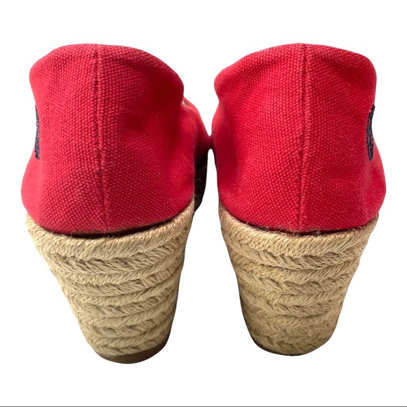 Tory Burch Womens Espadrille Wedge Sandals Filipa 11 B Red Canvas Peep Toe EUC - Picture 5 of 8